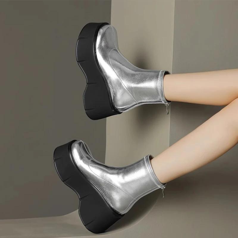 High Heels Platform Women Shoes Autumn Designer Wedges Leather Shoes Women 2024 Trend Shoes Dress Pumps Walking Mujer Zapatos