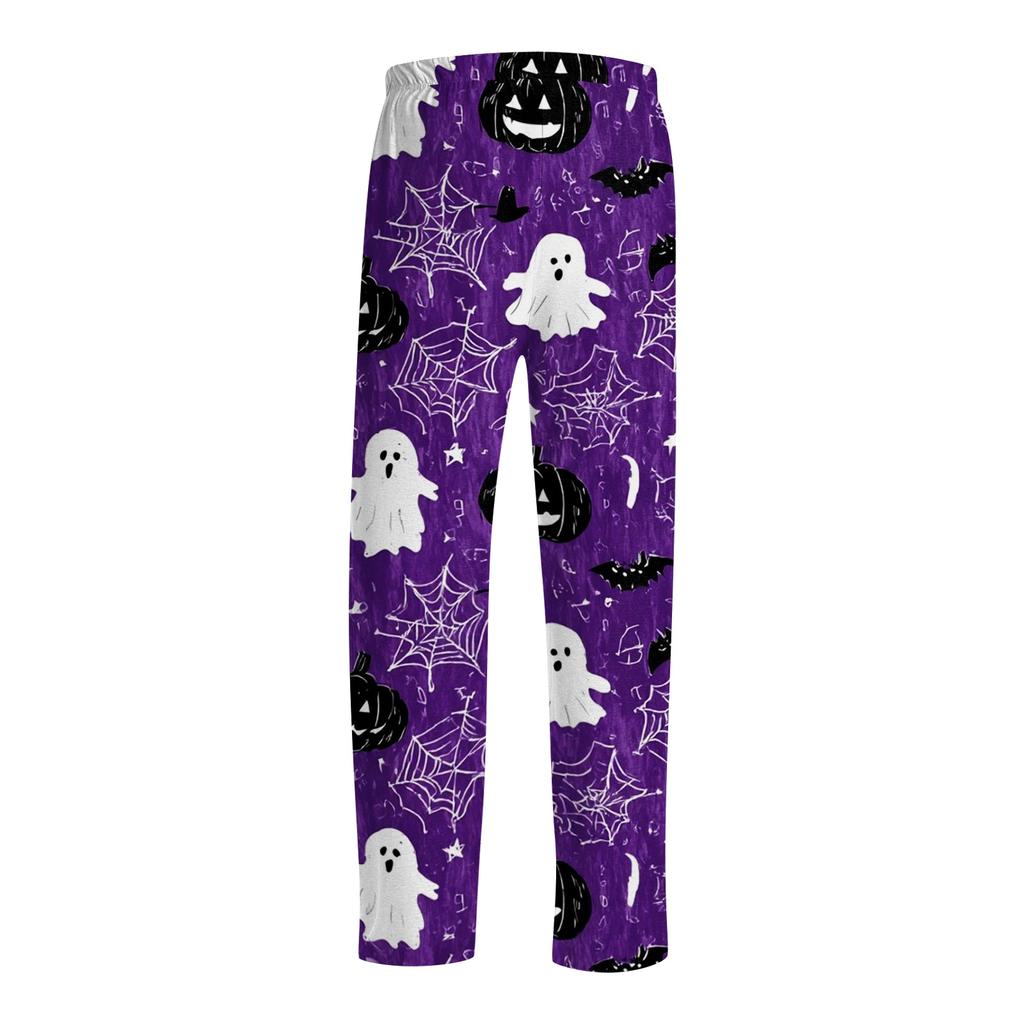 Men's Halloween Print Drawstring Pants Casual Lounge Sleepwear Relaxed Fit Cotton Blend Fabric Full Length