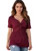 Women's V Neck Knot Front Blouse Short Sleeve Oversized Solid Summer Tunic T-Shirt