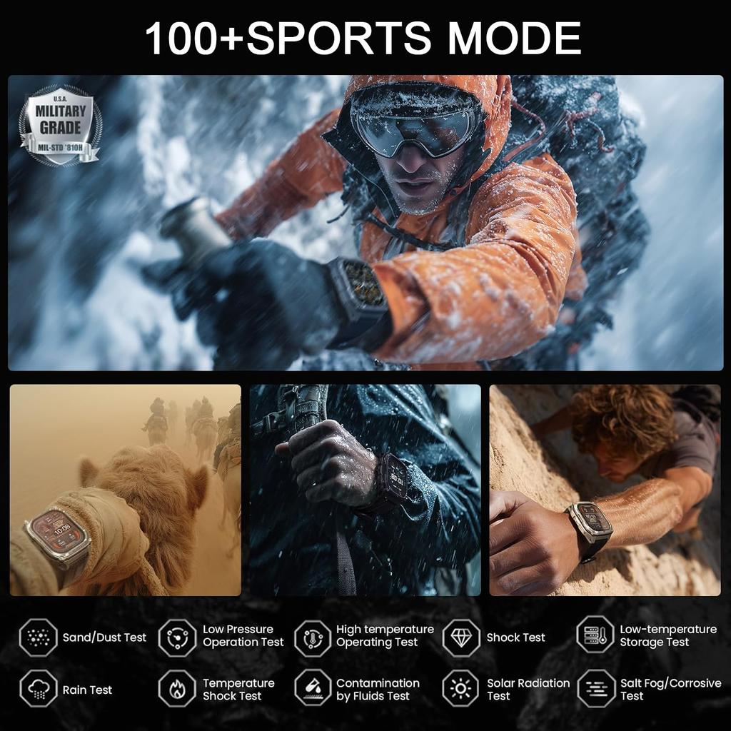 New 1400mAh Large Battery Smart Watch Military Quality 10ATM Waterproof Tactics 100+Sport Bluetooth call SmartWatch Men