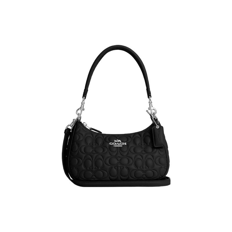 

COACH shoulder bag Teri 24 embossed letters classic presbyopic hardware buckle card slot zipper closure leather armpit handbag medium size women s чорний