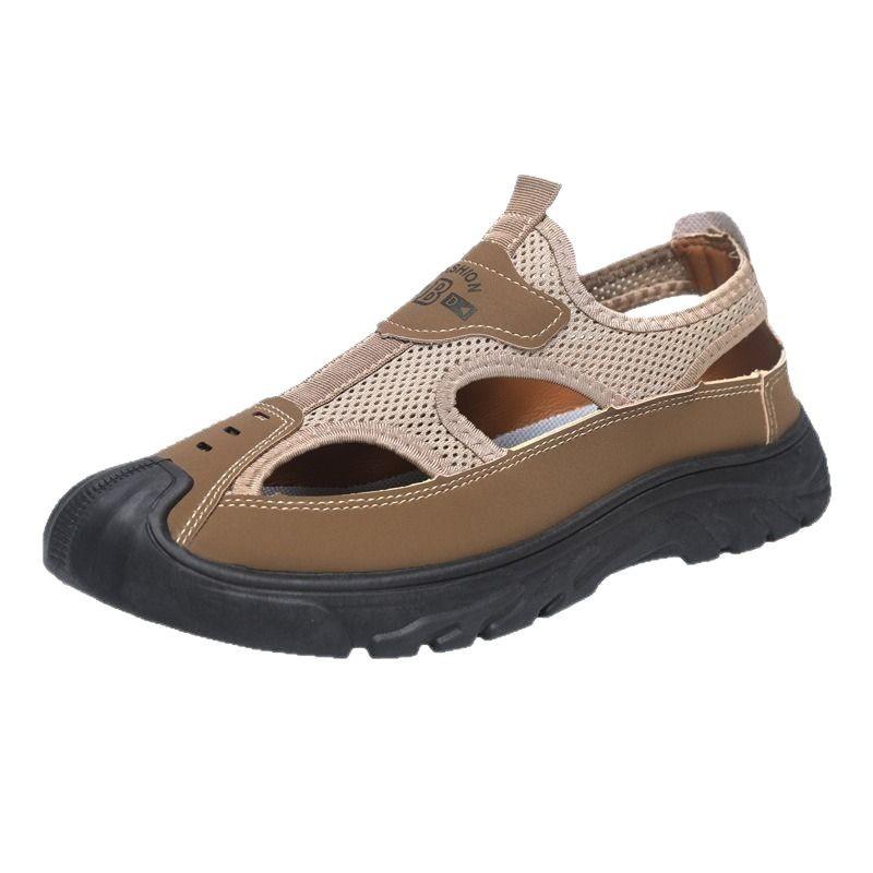 Men's Sandals Summer Breathable Hollow Mesh Hole Shoes Outdoor Non-Slip Lightweight Athleisure Shoes Toe Sandals