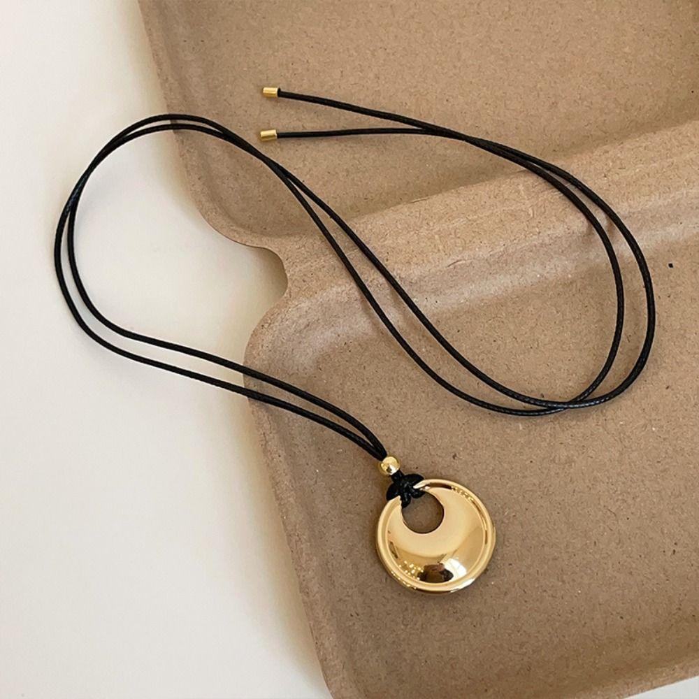 Geometric Water Drop Pendant Necklace Silver Sweater Chain Leather Rope Long Necklace  Gifts