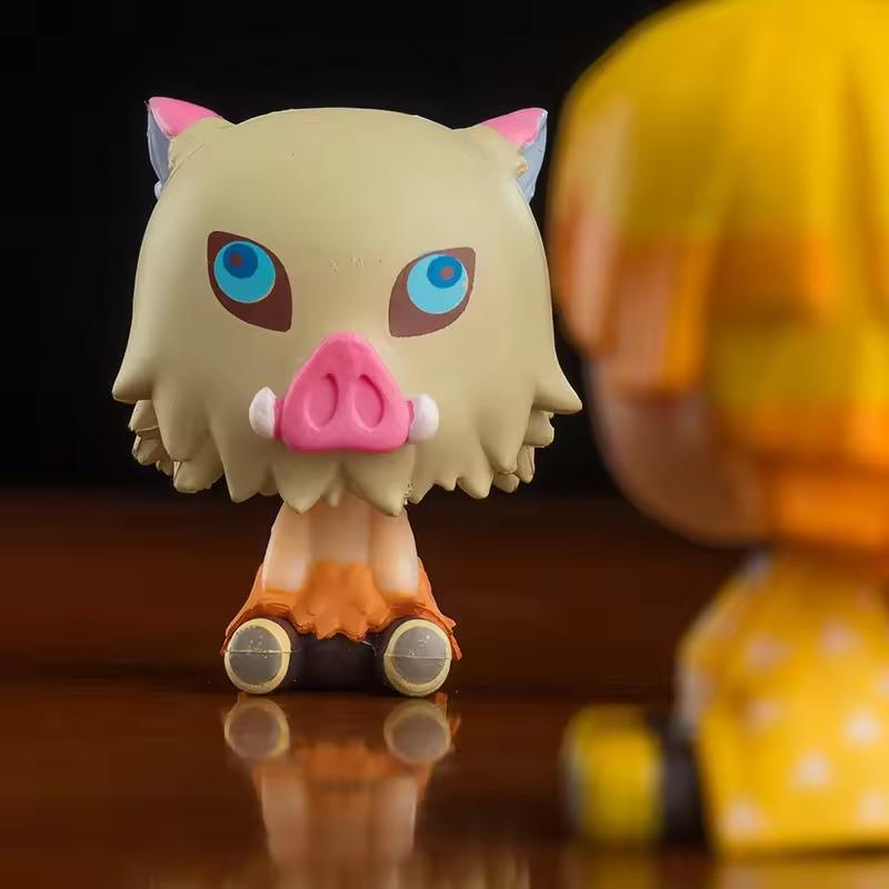 4Pcs/Set Q Version Demon Slayer Sitting Ghost Doll 4cm Tanjiro Nidouzi Inosuke Zenizu Figure Action Figure Movie Model Toys