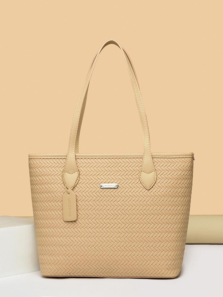 Women's Retro Woven Pattern Single-Shoulder Tote Bag - Large Capacity, Versatile for Daily Commute