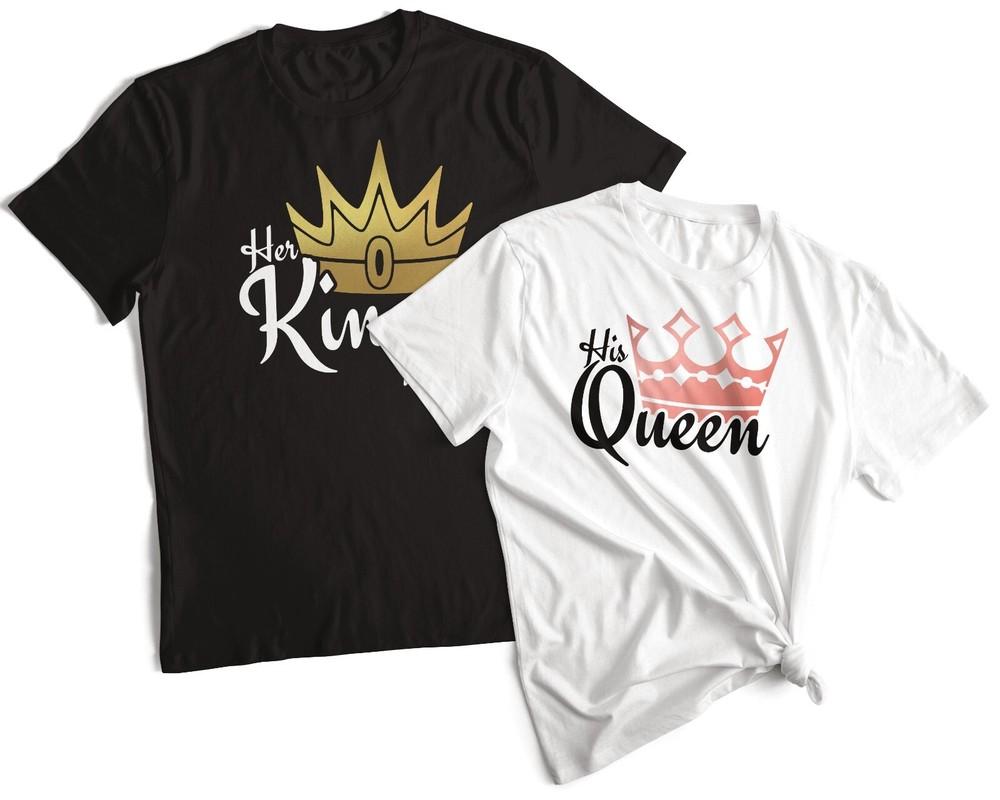 

Her King His Queen Text T-shirt Our Anniversary Matching Tees Gift for Valentine 4XL