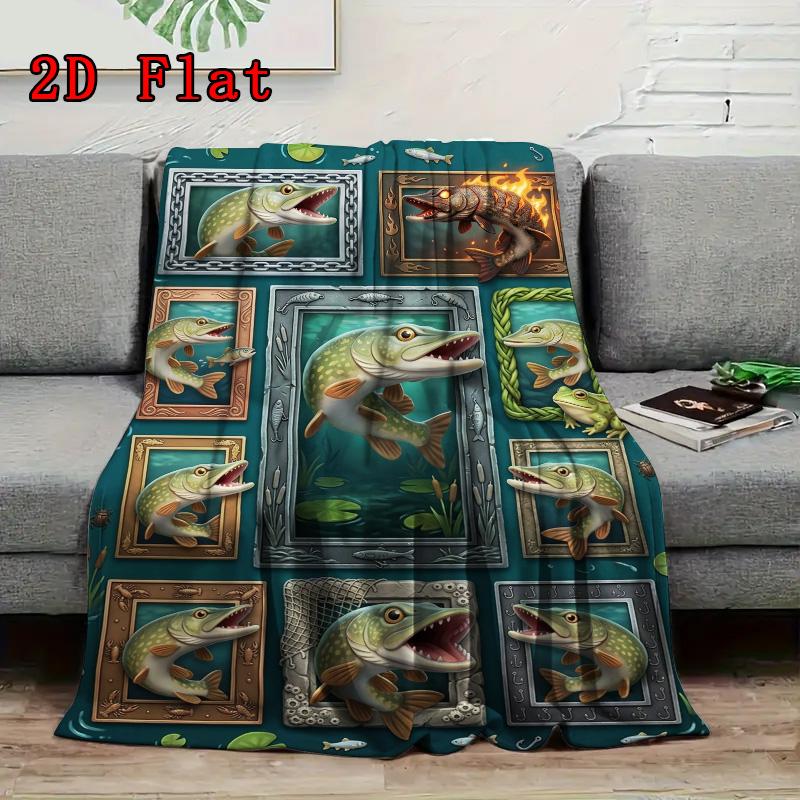 Fish Frame Collage 2D Flat Pattern Flannel Blanket, High quality All Seasons, Home Decor, Warmth and Comfort, Perfect for Christmas Gifts.