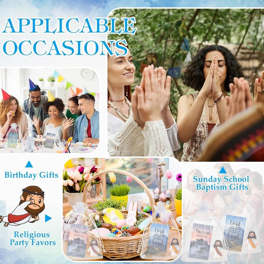 Bememo 25 Sets Mini Jesus Figurines Easter Toys Include Little Rubber Jesus Figurines Prayer Cards and Bags for Religious Party