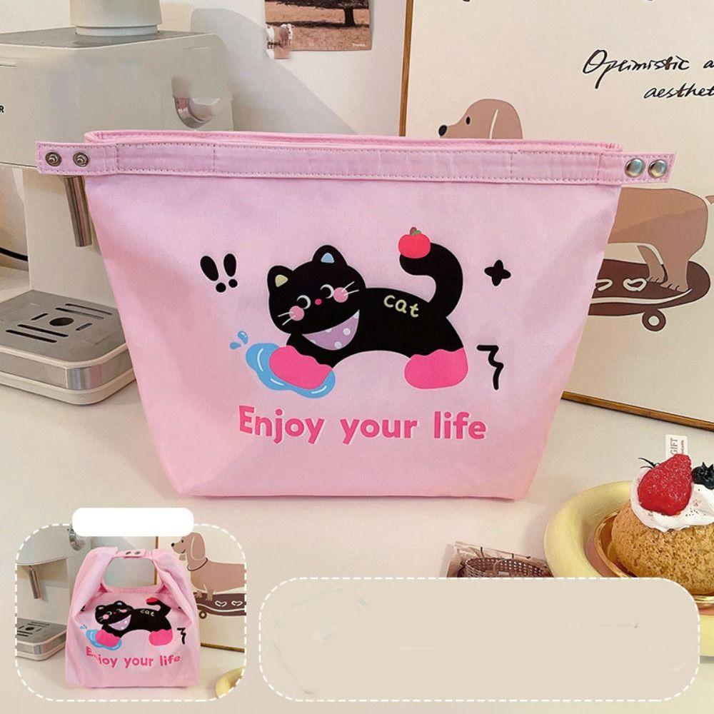 Portable Cat Cute Thermal Lunch Bag Large Capacity Lightweight Food Storage Pouch Waterproof Zipper Cosmetic Bag Travel