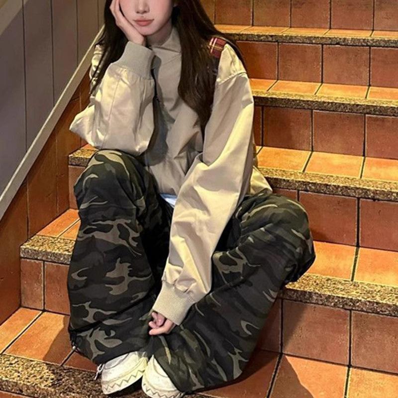 Retro Stand Collar Jacket for Women In Spring and Autumn New Loose Versatile Couple Style Khaki Work Jacket