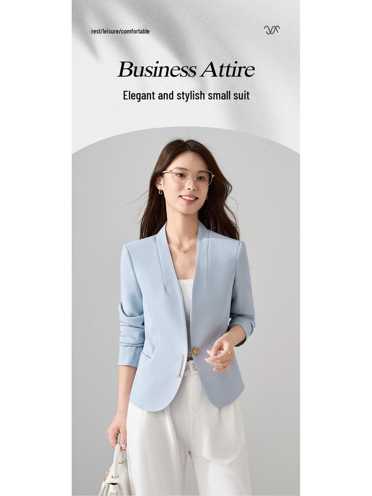 Women's High-End White Petite Long Sleeve Short Jacket for Spring/Autumn