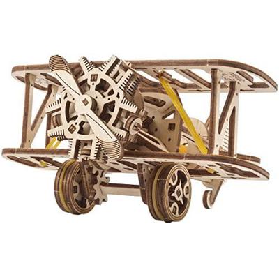 UGEARS Quebra-cabeça de madeira 3D de mini-biplano - Kit de modelo mecânico de avião para adultos