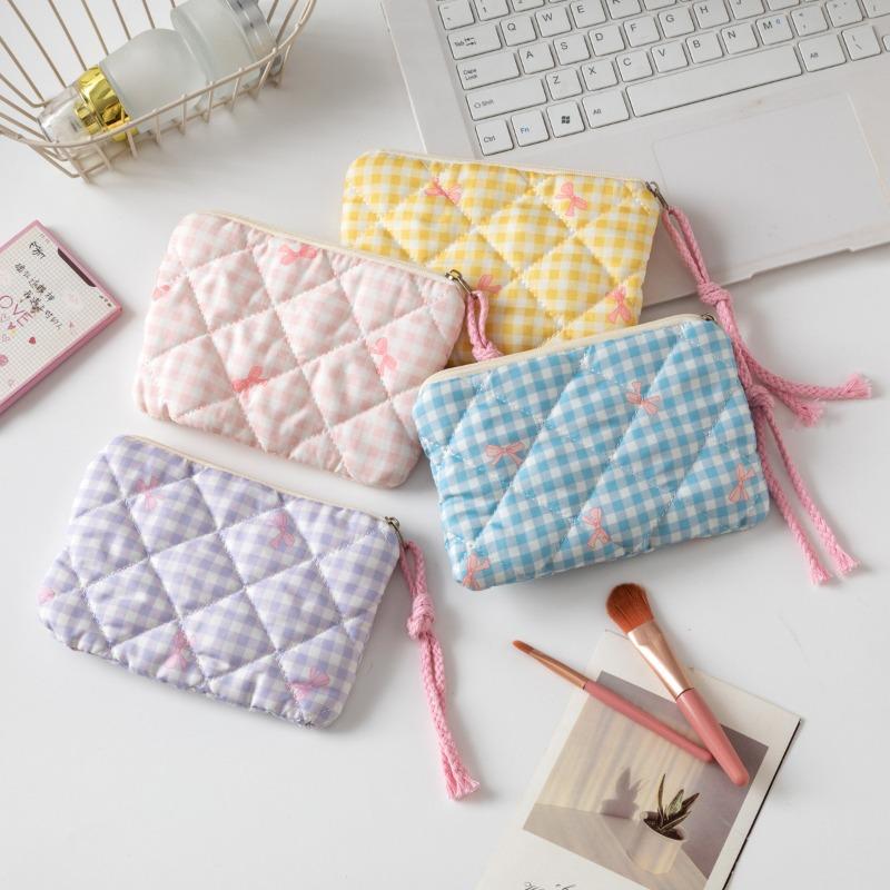 Cute Bow Cosmetic Bag Zipper Women's Cosmetic Bag Small Lipstick Storage Makeup Case Travelling Card Bags for Ladies Case
