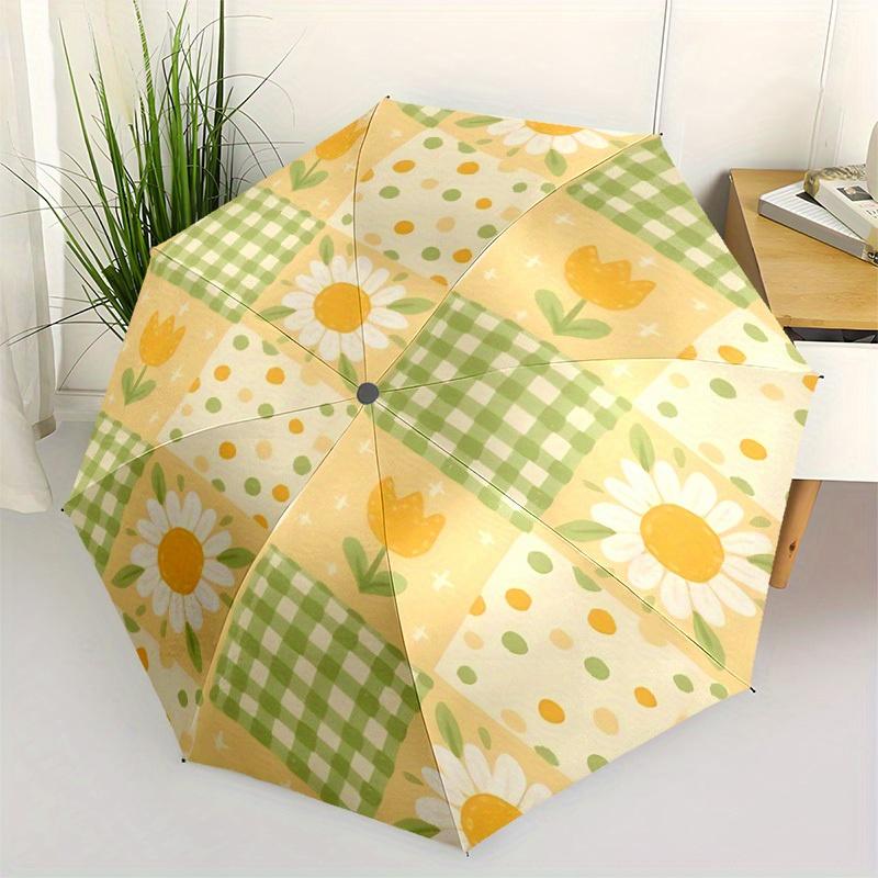 1pc Floral Patchwork Auto Leisure Cool Umbrella - Auto Open/Close Folding Umbrella with Reinforced 8-Rib Frame, 101