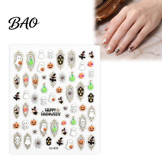 Festival Party Nail Stickers Art for Halloween, Pumpkin Ghost Bat Potion Self Long Lasting Adhesive Decals, DIY Manicure Decoration Supplies