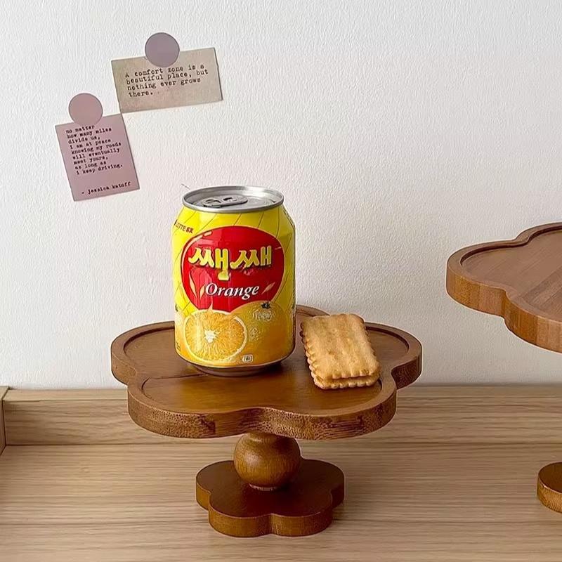 PGY Vintage Holzschale Dekoteller Hoher Fuß Dessert Kuchenteller Kerzenhalter Teekanne Serviertablett Display Japan Blume Speiseteller