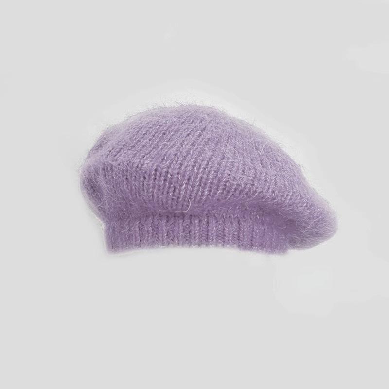 Moherowy dziergany beret dla kobiet puszysty kapelusz malarza wszechstronne nakrycie głowy, aby podkreślić twarz mały wełniany kapelusz