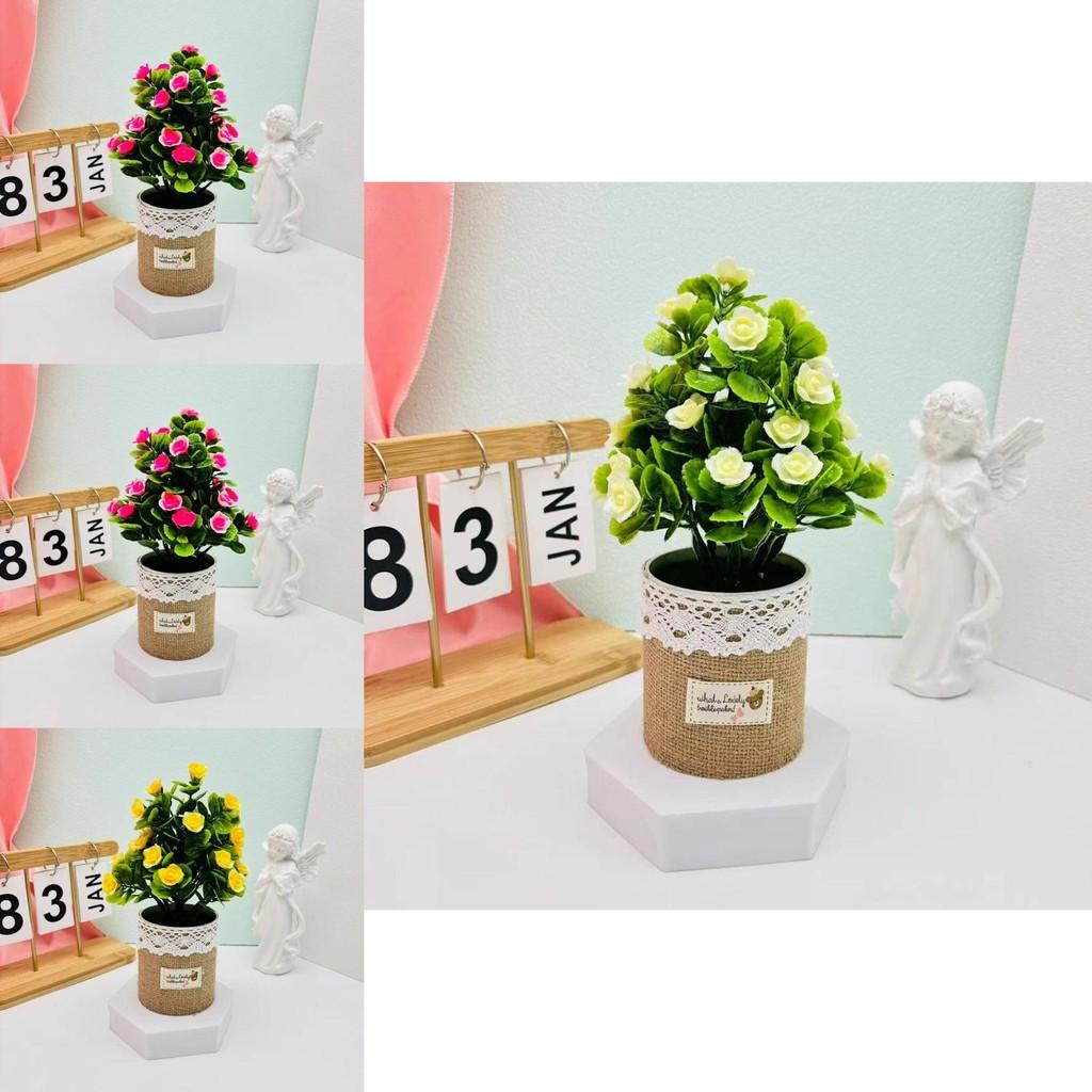 Fake Plant Flower Pot With Fabric Blossoms For Home Office And Garden Decor