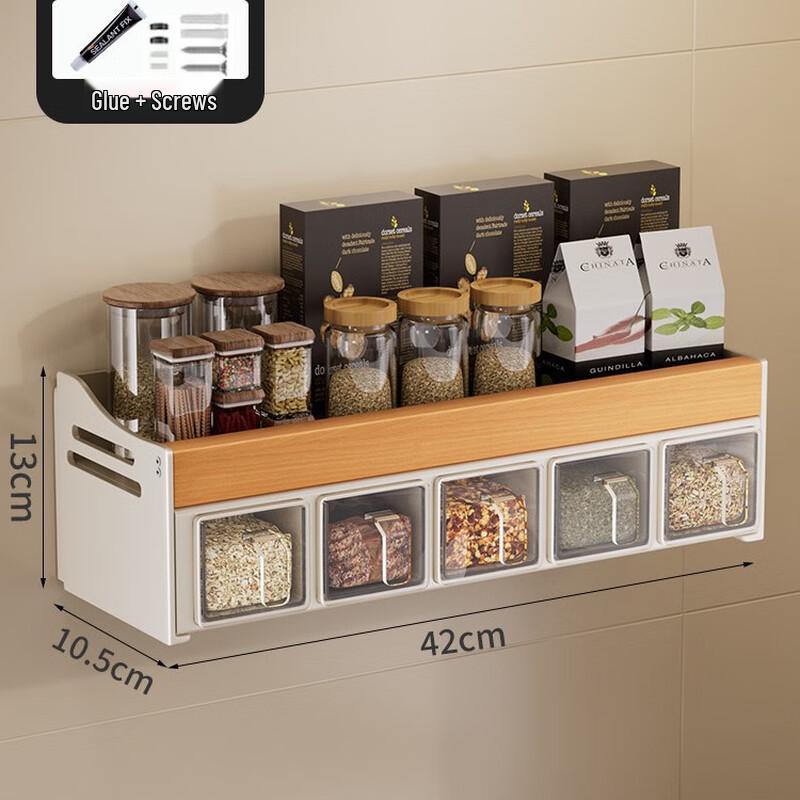 ZISIZ Beechwood Kitchen Spice Rack with 5 Jars