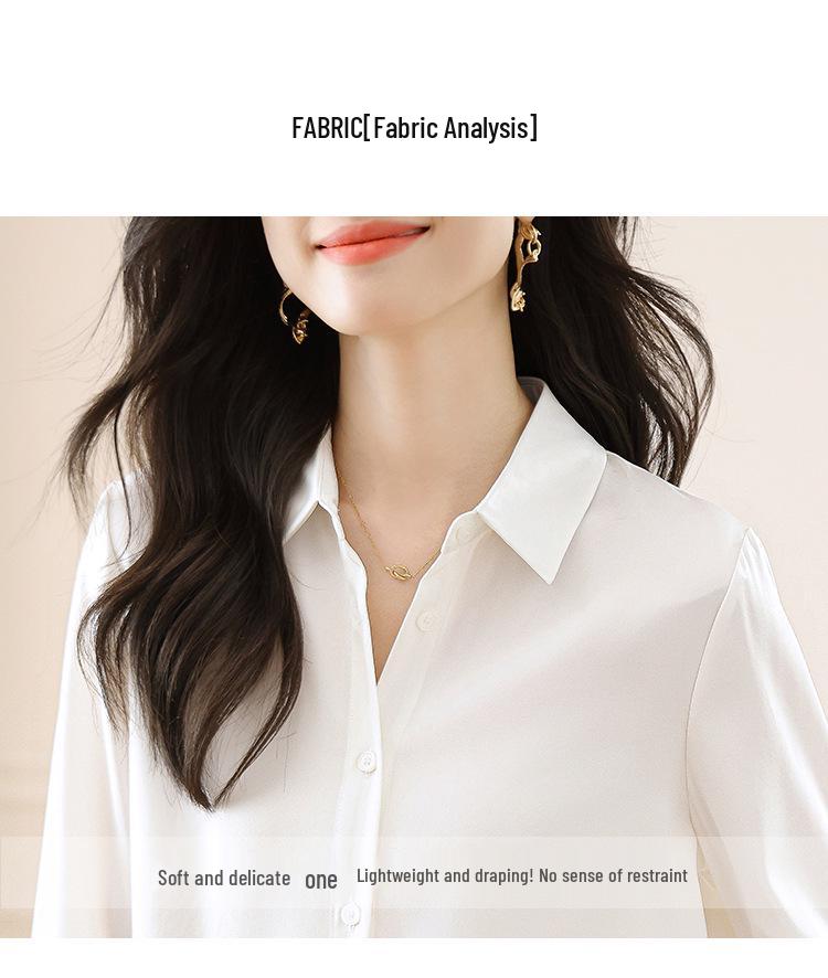 Women's French Satin Silk Long Sleeve Shirt for Autumn 2025 - White Commute Style