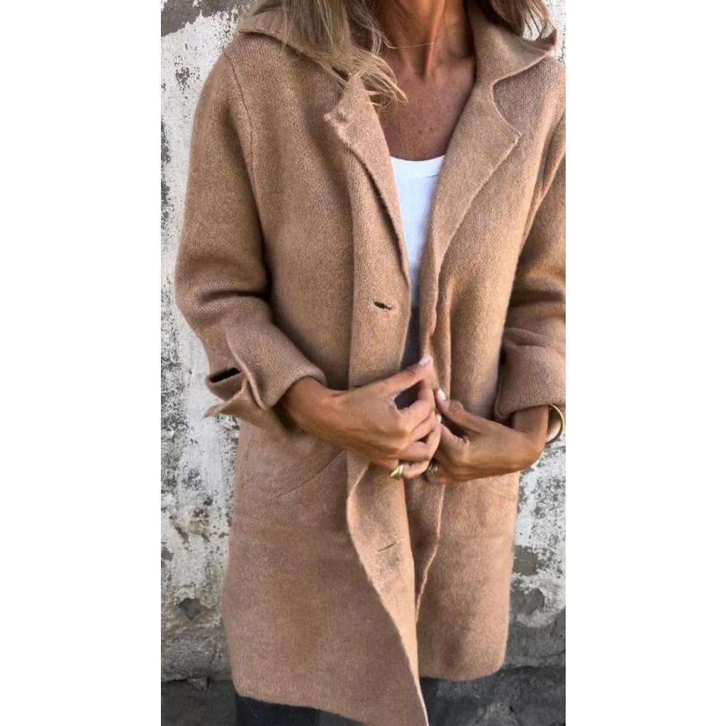 2026 Autumn Winter New Women's Solid Color Lapel Cardigan with Pockets Single Breasted Mid-Length Outerwear