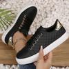 Sneakers Women's Lace-Up Round Toe Casual Shoes with Gold Accents