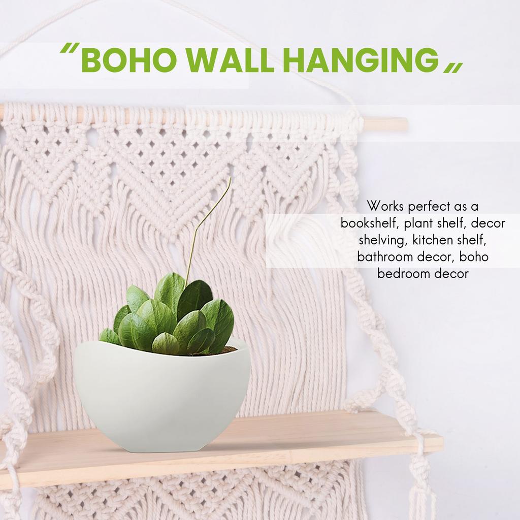 M-Modern-Boho Macrame Wall Hanging Shelf 3 Tier Handmade Woven Tassel Wood Organizer Shelves Wall Floating Hanger For Home Decor