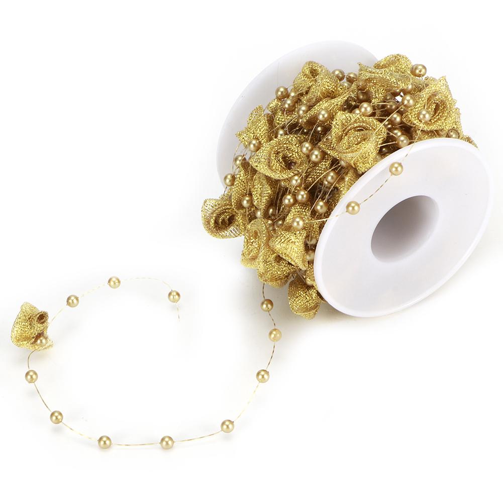 

10 м нити из искусственного жемчуга, цепочки, лента, роза, цветок, нить, бисерная леска, аксессуары для одежды, материал для DIY, головной убор золотой