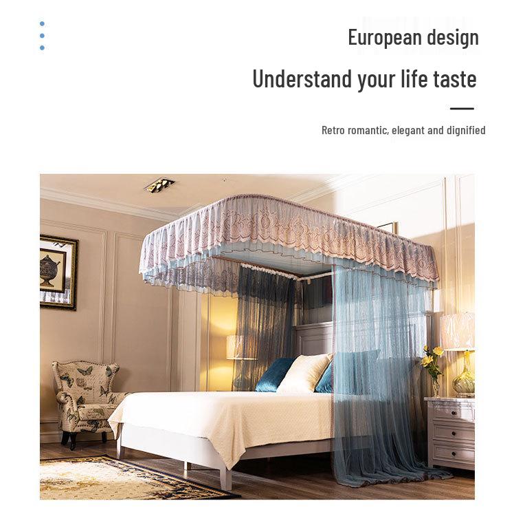 Zhengshun Princess-Style U-Shaped Mosquito Net, Patterned and Thickened, for 1.5m, 1.8m, or 2m Beds.