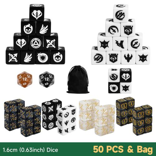 FourDragons 50 Pieces MTG Dice Counters Ability Keyword CCG Creature Status Counters +1/+1 Buff Life Token Dice Set for Magic Cards Compatible with MT