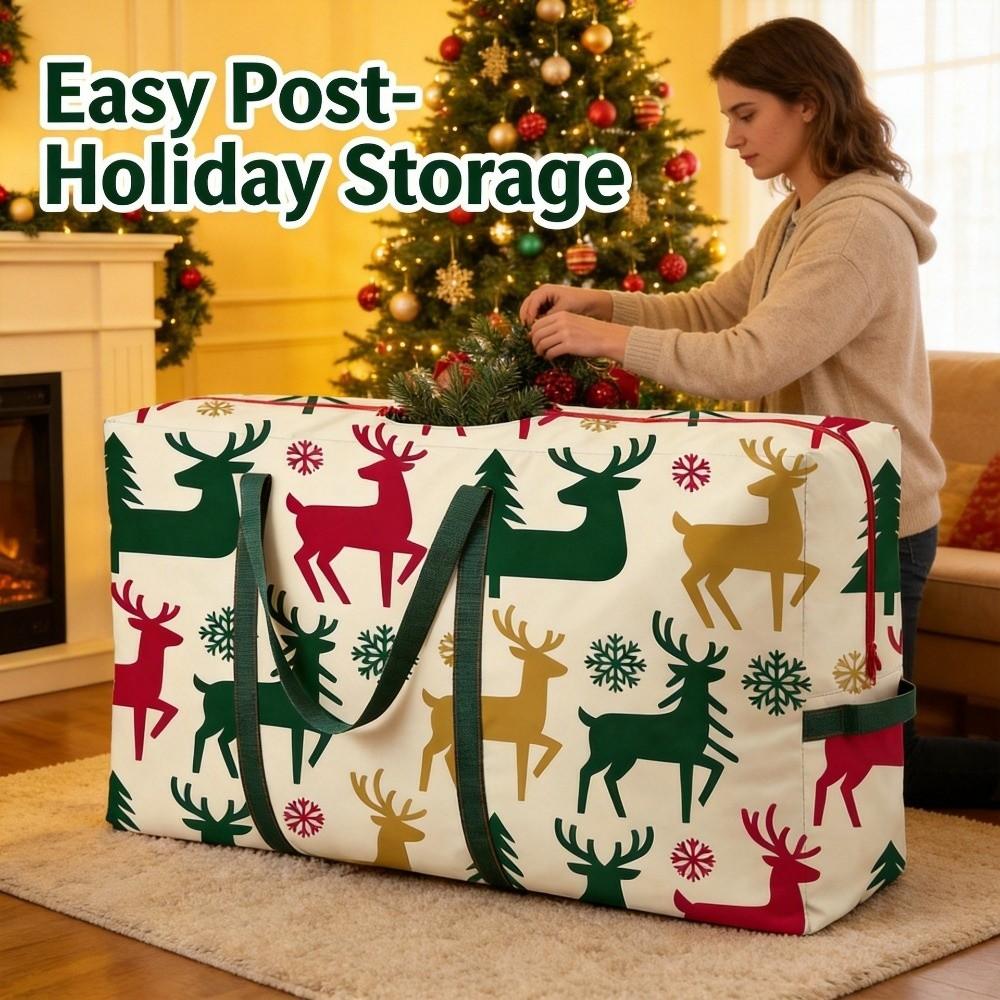 Cartoon Print Christmas Tree Storage Bag Large Capacity Christmas Ornament Storage Bag Ornaments