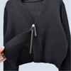 Fall V-neck Knitted Sweater Single Button Cardigan Outwear Pure Color Loose Short Long Sleeve Women's Clothing