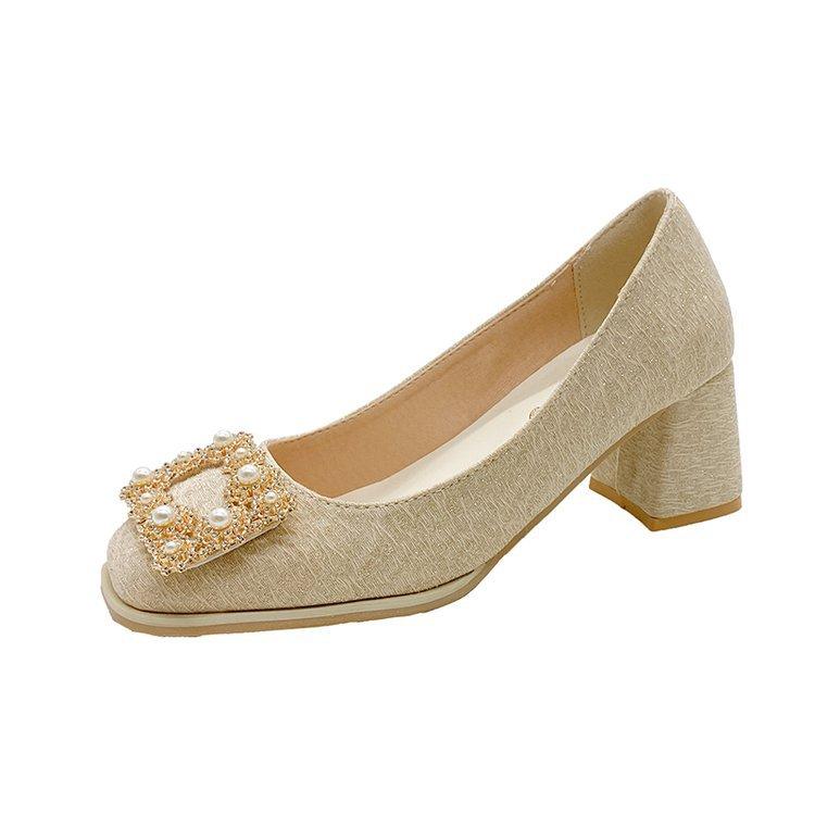 

Coarse heel French single shoes women s sparkling high heels 2024 new fashion daily wear main wedding dress bridal shoes 40