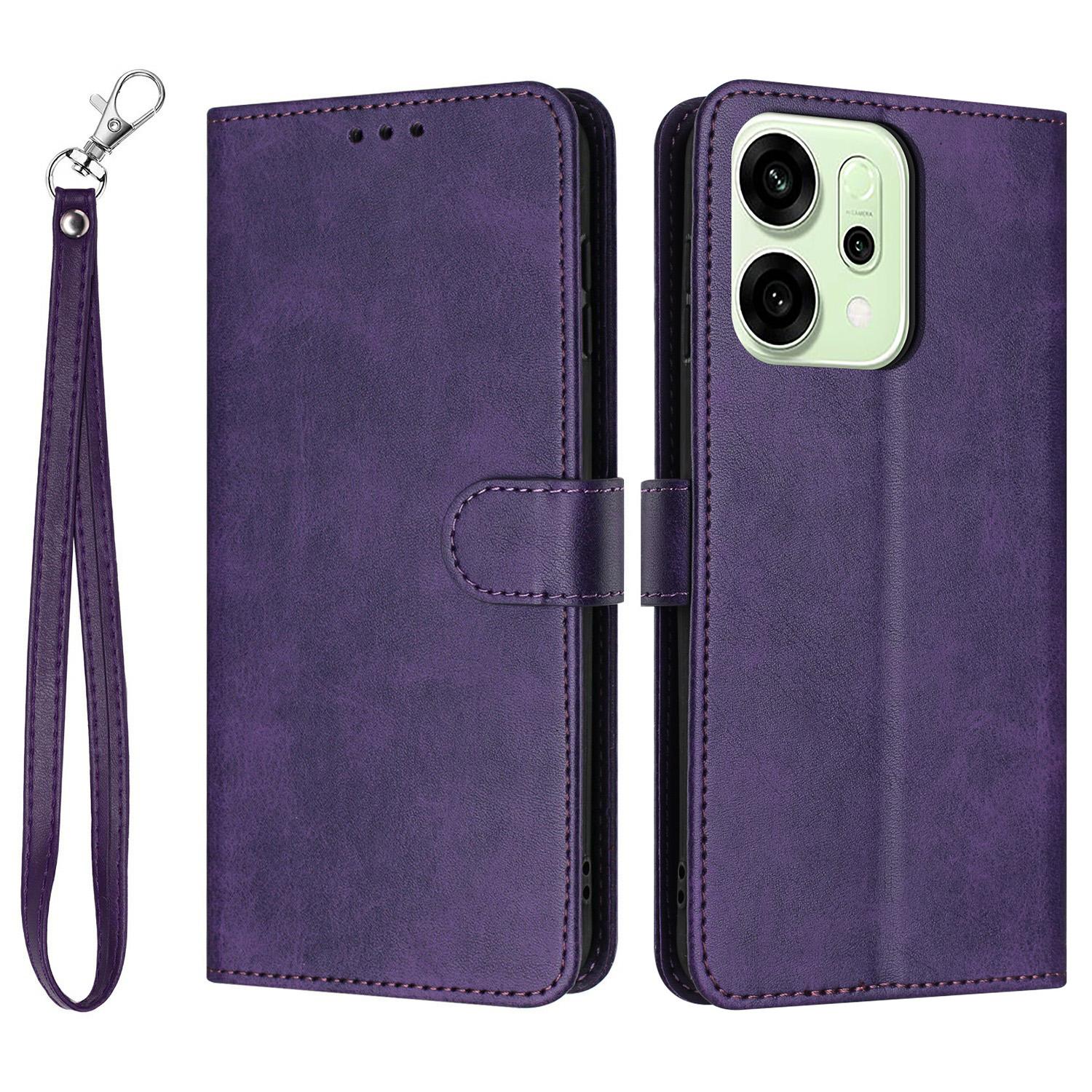 

For Oppo Reno14 Pro 5G (Global) Case Flip Stand Calf Texture PU Leather Wallet Phone Cover with Strap Purple