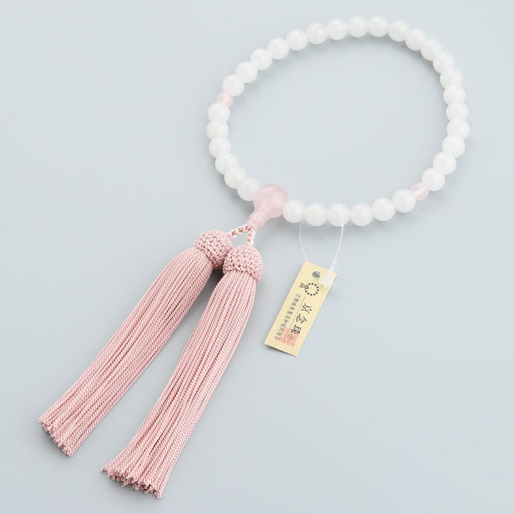 Prayer Beads for Women Approximately 8mm White Onyx Rose Quartz Pure Silk Tassel Prayer Beads Kyoto White Onyx Red Quartz Common to All Sects Natural