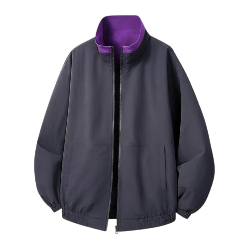 Men's Wind- Zip-Up Jacket with Stand Collar, Wrinkle- Fabric, Trim, Large Pockets, Relaxed Fit Casual Spring Fall Outerwear