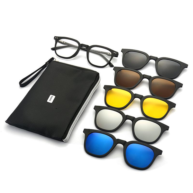 

Поляризационные солнцезащитные очки-клипсы TR90 для близорукости - Унисекс откидные очки для вождения и ночного видения PC Frame + 5 Clips