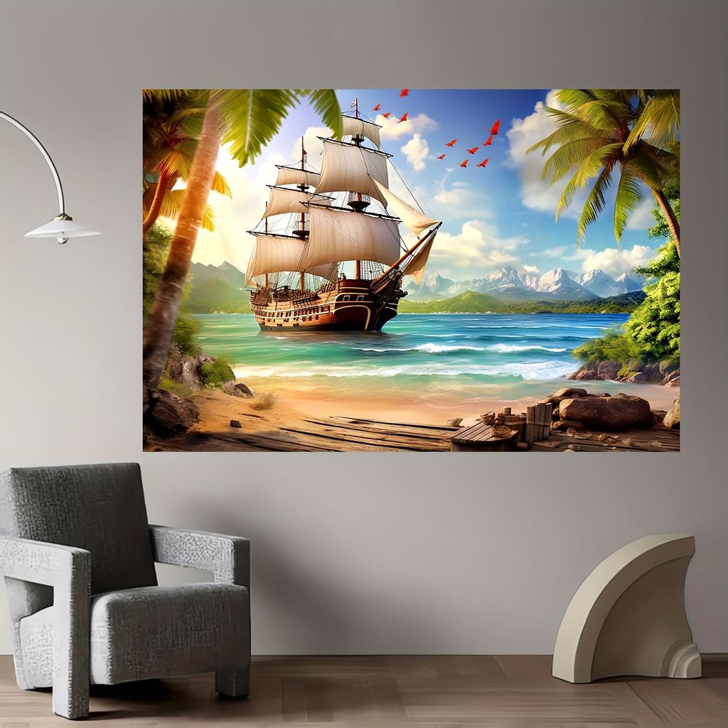 Beach Island Pirate Ship Background Photo Props, Party Home Decor, Party Wall Decor, Birthday Party Background Decor