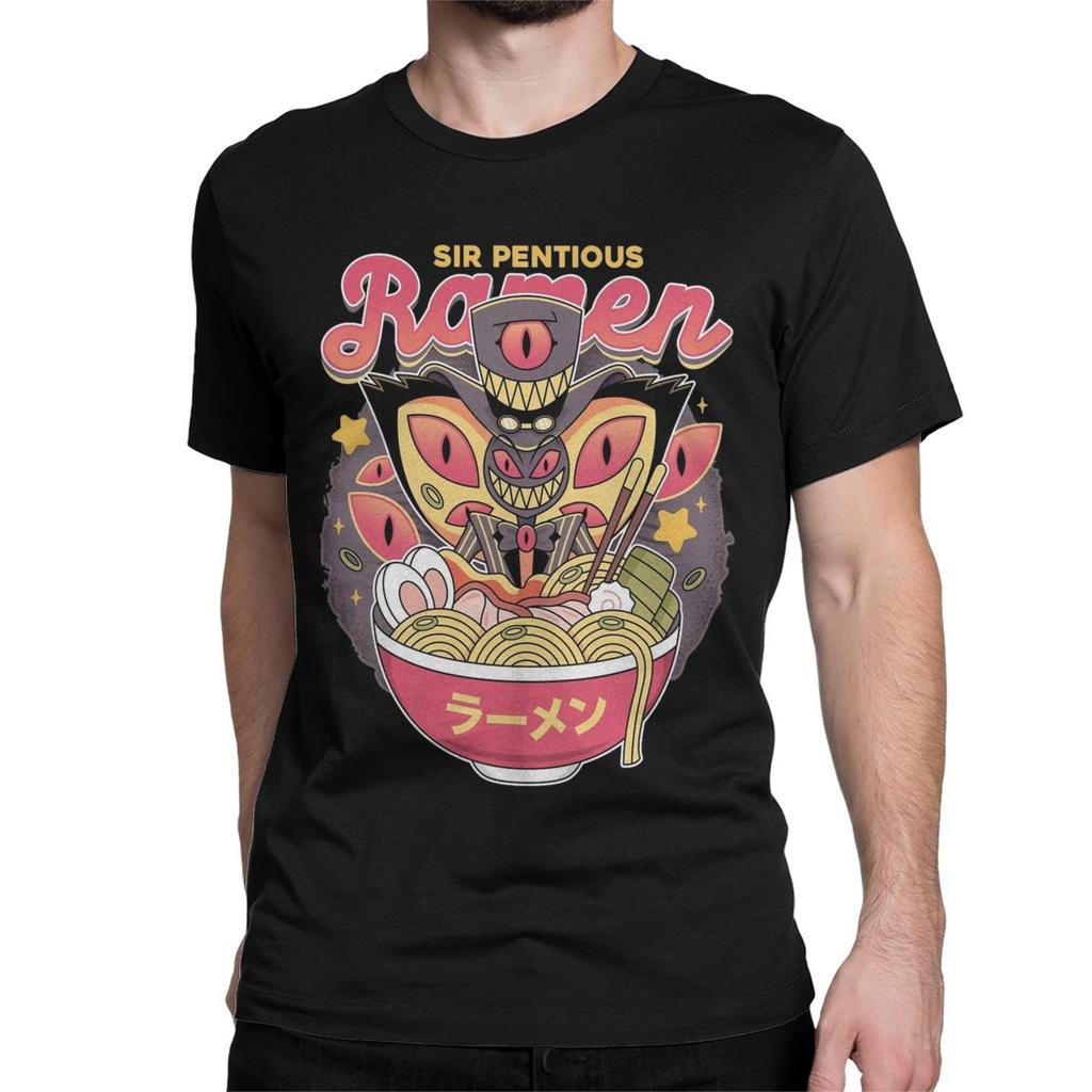 Men T-Shirt Hazbins Hotels Sir Pentious Ramen Vintage Cotton Tee Shirt Short Sleeve T Shirts Round Neck Clothes Graphic Printed