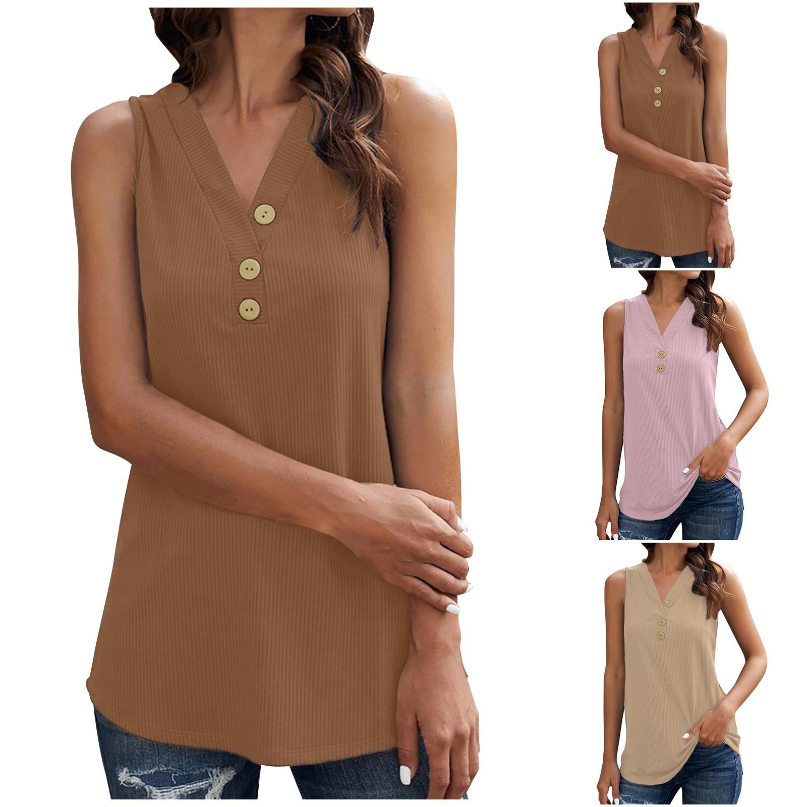 

Женская модная свободная однотонная повседневная футболка без рукавов с v-образным вырезом, верхняя блузка