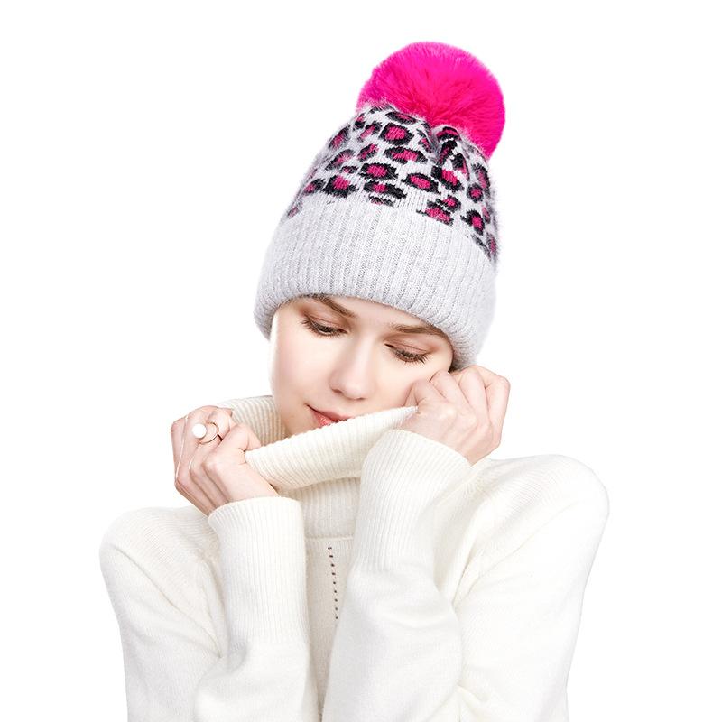 Autumn and winter pullover hat children's leopard print cashmere jacquard knitted hat hairball wool hat light luxury fan