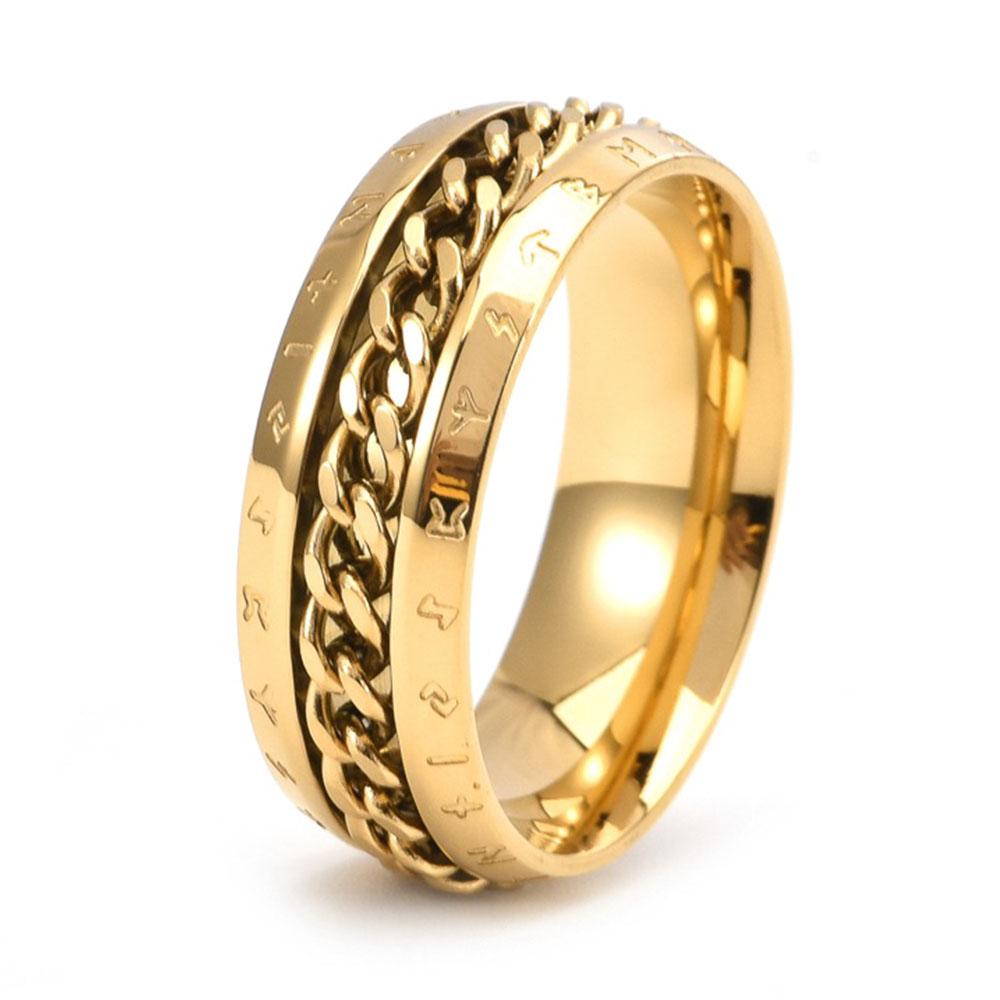 

European and American Jewelry Viking Text Rotatable Chain Ring Men and Women Casual Style Arc Rings 6 золотой