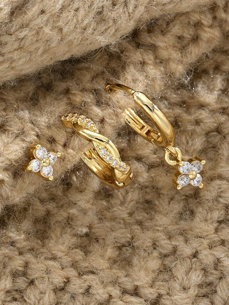 6/3 Pcs Trendy Stainless Steel Flower Earring Set For Women Vintage Crystal Zircon Drop Earrings Hypoallerg Piercing Jewelry New