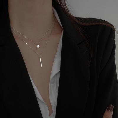 1 adet çift katmanlı kolye yuvarlak parlak klavikula zincir kolye kolye kız için hediye güzel aksesuarlar