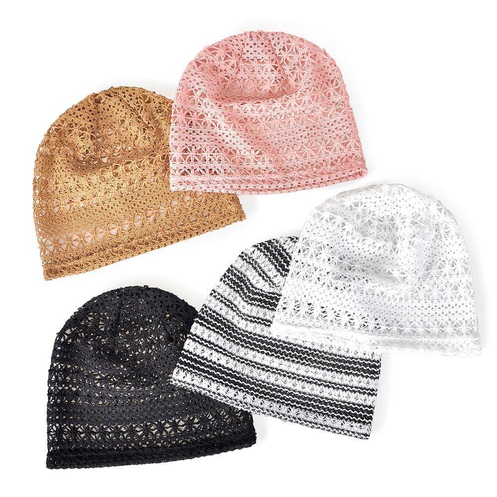 Flowers Summer Beret Cap Hollowed Out Sun Visor Breathable Knitted Hat  Women