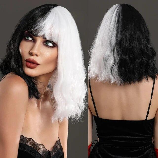 

NAMM Highlight Straight Bob Wig for Woman Daily Party Cosplay Wig Синтетичні чорно-білі перуки з чубчиком Термостійкі Fllow us --2usd
