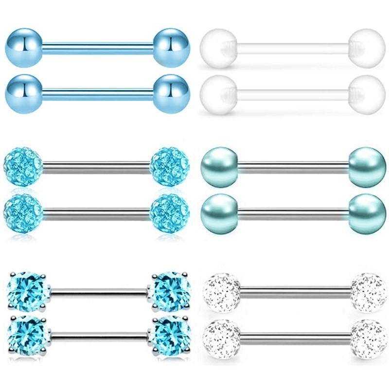 6 Par Kristall Bröstvårta Piercing Smyckeset För Kvinnor Hjärta Cz Bröstvårta Barbells Partihandel Glittrande Bröstvårta Ringar Paket Piercing Pezon Lote