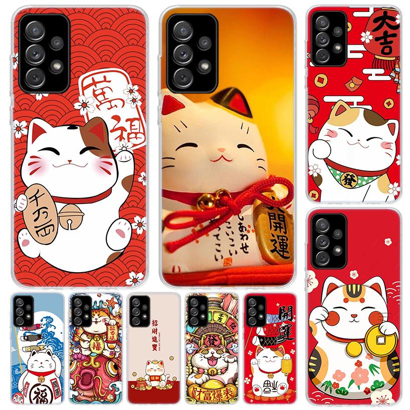 Lucky Cat Maneki Neko Japanese Cover For Samsung Galaxy A52 A42 A32 A22 A12 A02S Phone Case A50S A51 A41 A31 A21S A40 A30 A20E A