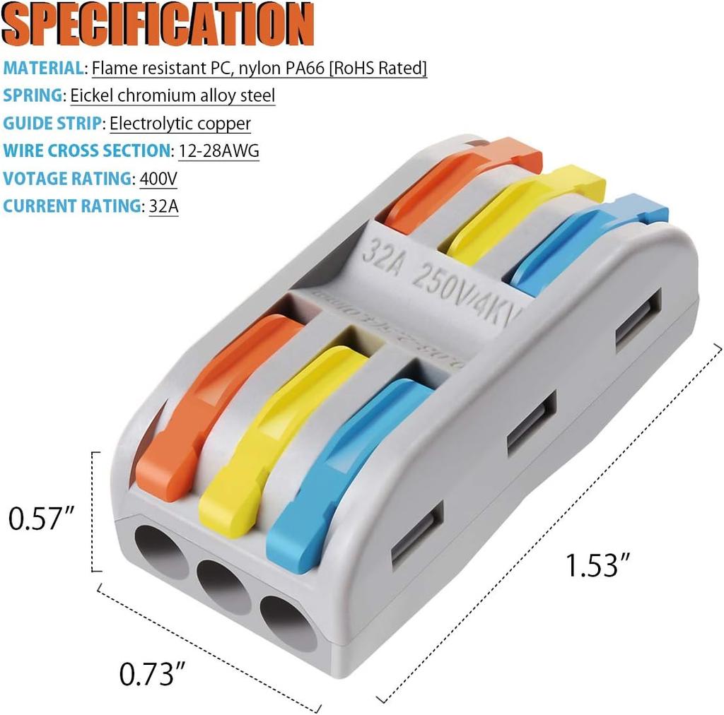 10PCS SPL2/3 Connector Wiring Terminal Quick PCT Lamp Wire Connector Parallel Wire Junction Box 2 In Multiple Out Splitter