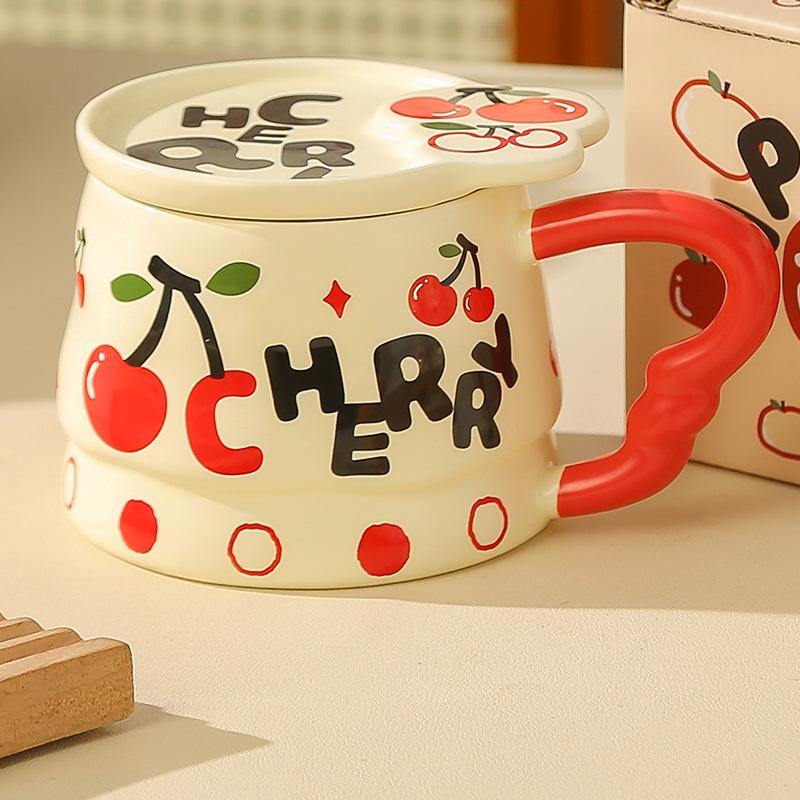 Creative and Personalized Fruit Ceramic Cup with Lid Mug with A Lid and Mug High Value Large Capacity Water Cup Office Drinking Gift
